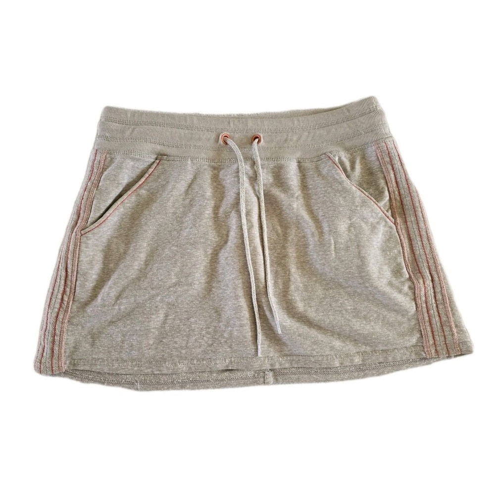 Athleta Womens Sweat Mini Skirt Size Small Beige Orange Trim Cotton
